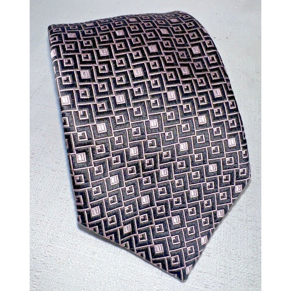 Vittorio Cotta Made in Italy Black Pink Geometric Silk Necktie